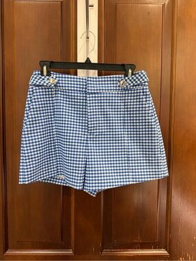 Blue Gingham High-Waist Shorts
